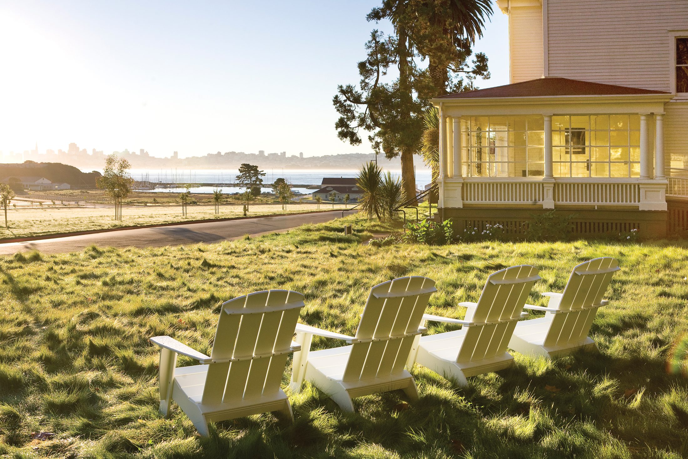 Adirondack chairs on the lawn at Cavallo Point