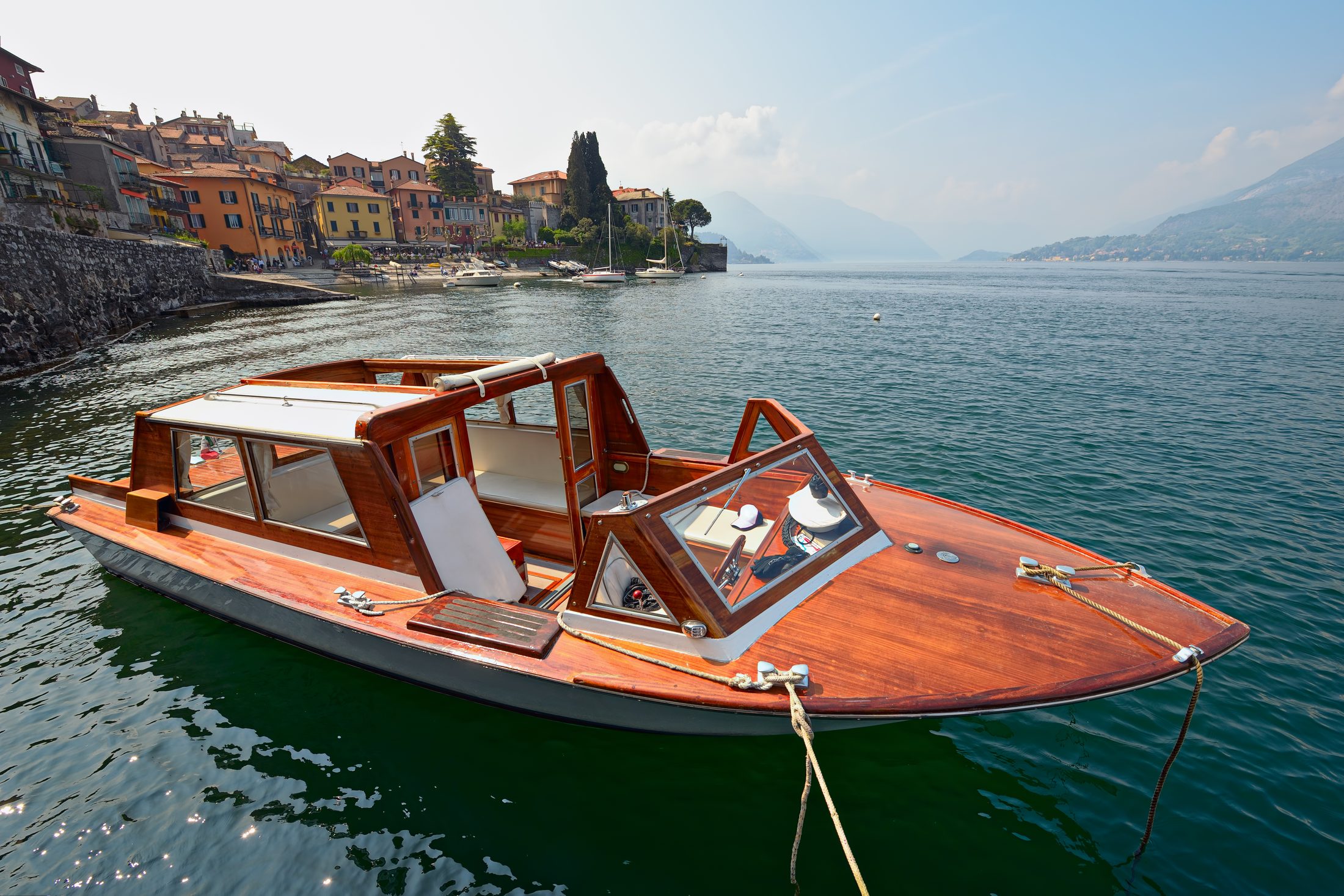 A classic wooden boat on Lake Como